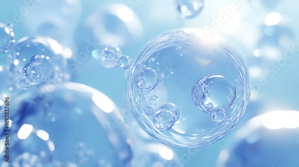 Fototapeta Futuristic Glass and Water Molecular Designs: A Conceptual Exploration of Advanced Skincare and Cosmetic Innovation, Blending Organic Patterns, Bioluminescence, and Minimalist 3D Aesthetics