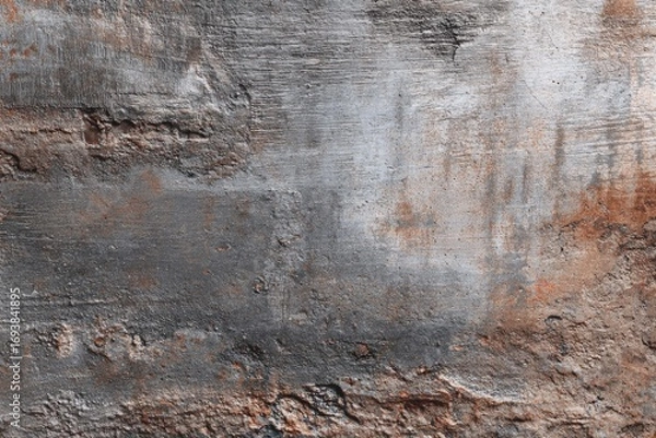 Fototapeta Textured, rough surface with shades of gray, brown, and rust