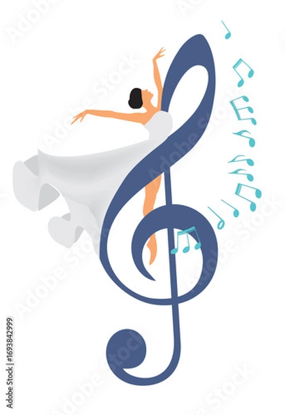 Fototapeta composition with treble clef and dancer