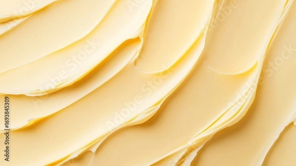 Fototapeta Yellow butter texture with large brush strokes, trendy color background with copy space for design or culinary concept