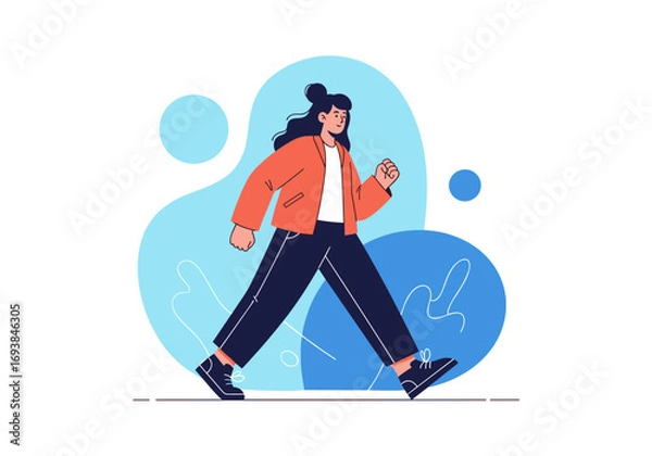 Fototapeta A young woman engaged in a brisk walk outdoors enjoying her daily exercise routine