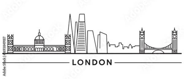 Fototapeta London city Line Art skyline horizontal banner. London city. Vector template for your design. with white background
