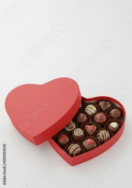 Fototapeta Heart-shaped box with assorted chocolates in red packaging