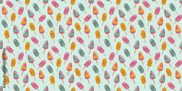 Fototapeta Colorful seamless pattern featuring ice cream on a light background suitable for fabric design