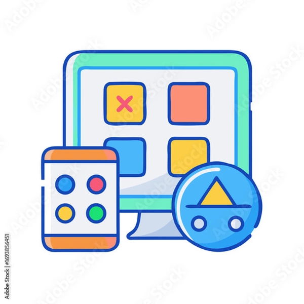 Fototapeta Responsive Application Development Vector Graphic Featuring Desktop Mobile and App Icon