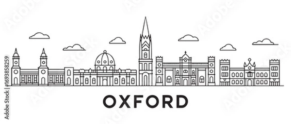 Fototapeta Oxford Line Art skyline horizontal banner. Oxford, UK. Vector template for your design. with white background