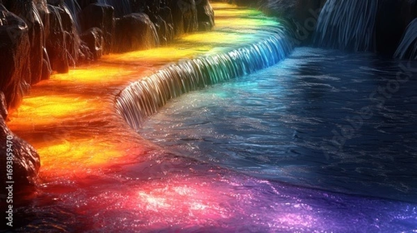 Fototapeta Colorful waterfall cascading through rocks