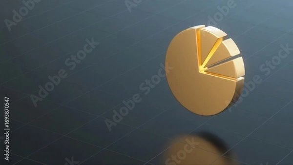Fototapeta Golden pie chart on dark background symbolizing analysis, statistics, and finance. Ideal for business, corporate, and digital presentations or financial reports.