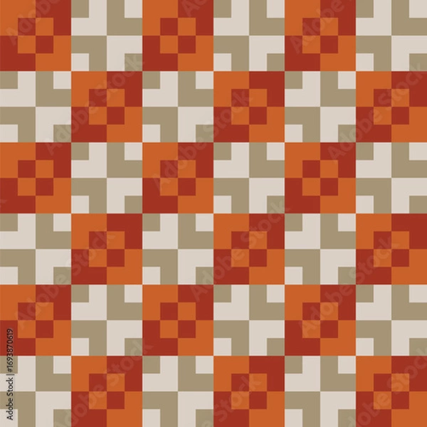 Fototapeta Pattern created from small orange squares in larger pale grey and khaki squares
