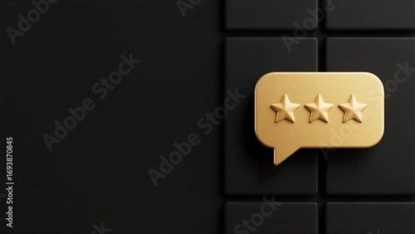 Fototapeta Golden speech bubble with stars rating symbolizing customer feedback, reviews, and quality. Ideal for business, service, and corporate evaluation presentations or reports.
