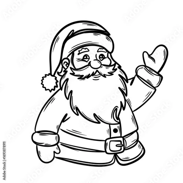 Obraz Santa Claus Waving Hand Christmas Coloring Page Vector Line Art