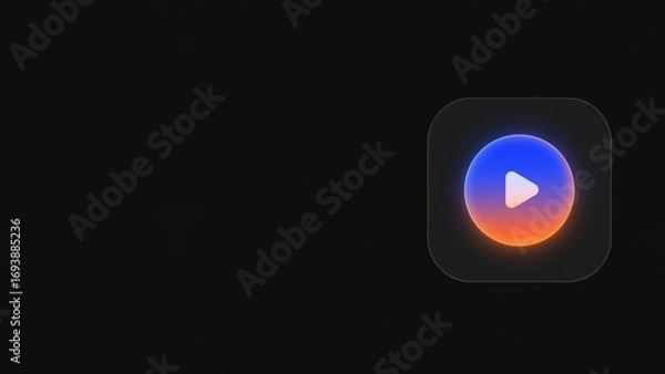 Fototapeta Glowing gradient play button symbol representing video, streaming, and media content. Perfect for web, social media, digital presentations, and entertainment projects.