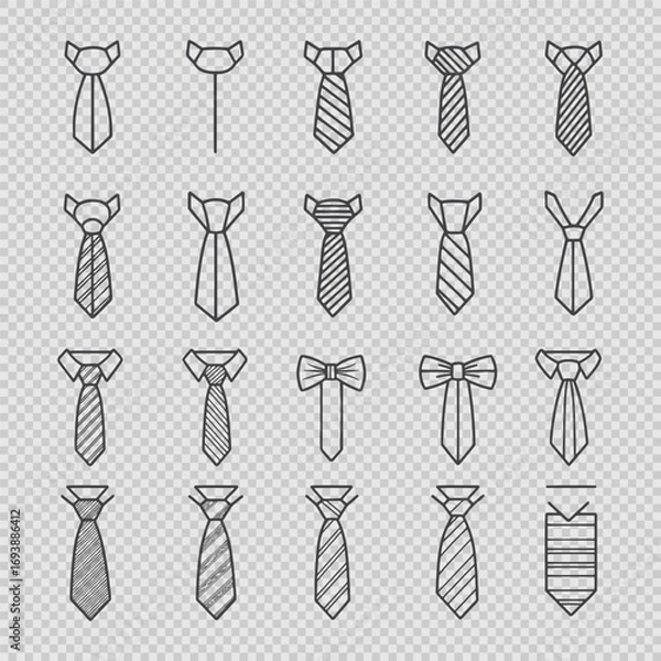 Fototapeta Collection features a variety of tie designs, including patterns and colors, arranged neatly. Each style serves as an option for enhancing formal attire, perfect for many occasions.