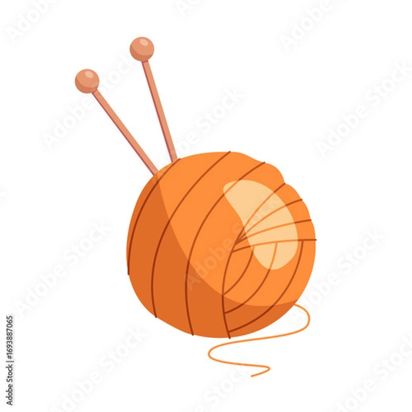 Fototapeta Wool ball and knitting needles isolated on white. Tools and materials for handicrafts. Vector illustration.