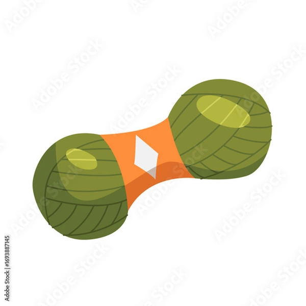 Fototapeta Ball green wool isolated on white. Tools and materials for handicrafts. Vector illustration.