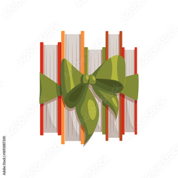 Fototapeta Stack of books tied with a ribbon isolated on white. Clip art. Flat vector illustration.