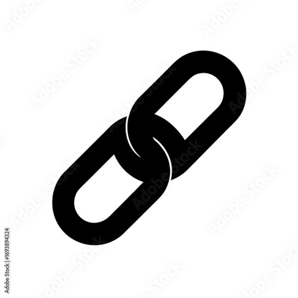 Obraz Two connected chain links icon on transparent background silhouette
