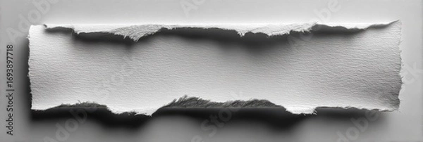 Obraz Torn white paper strip, textured surface, uneven edges