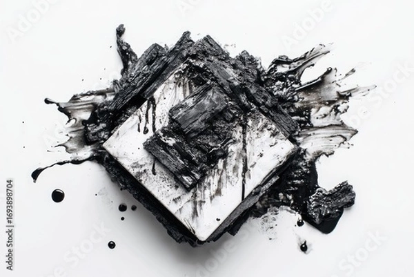 Obraz Black paint splatters engulf a square tile