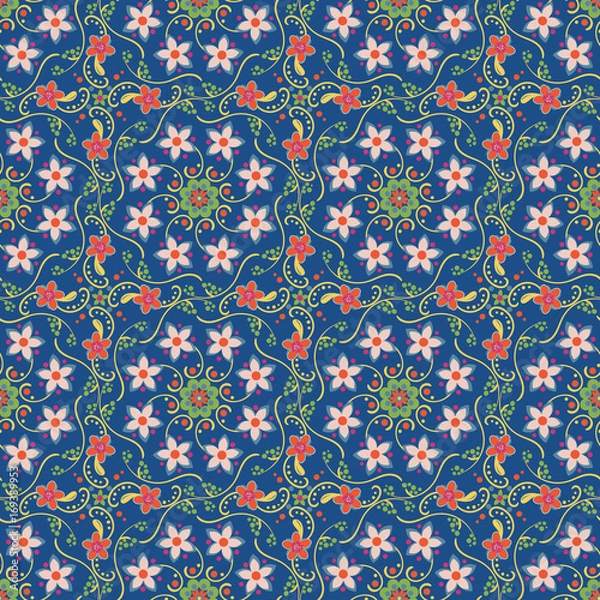 Fototapeta Bright rainbow seamless floral pattern, versatile background for textiles, packaging, paper, fabric