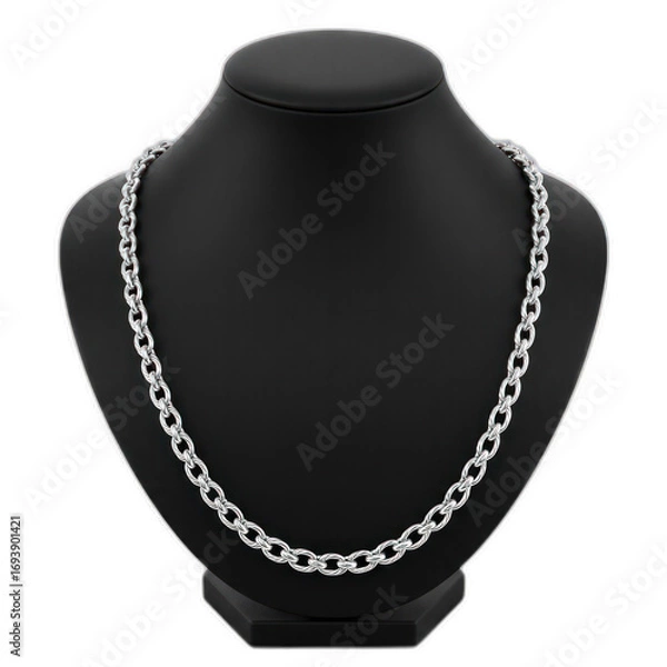 Fototapeta A substantial silver chain necklace displayed on a dark mannequin.