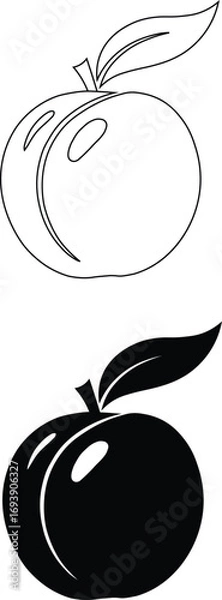 Obraz Apple fruit icon in outline and silhouette style with a stem and leaf vector