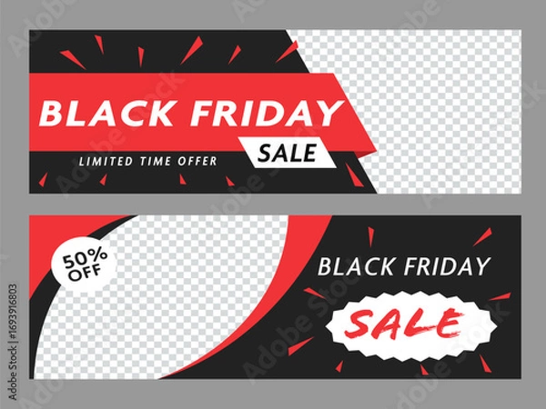 Fototapeta Black Friday Sale Web Banner or Header Set with Special Offer and Image Placeholder for Advertising.