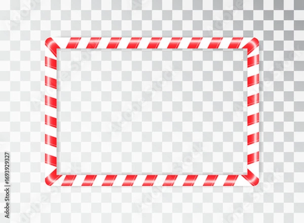 Fototapeta Realistic Christmas candy cane rectangular frame on a transparent background. Christmas vector illustration for holiday banners, cards, party posters. Eps 10