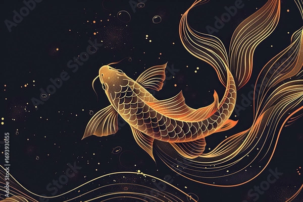 Fototapeta Concept of Pisces zodiac sign symbol, abstract vivid composition consists of fictional unreal fantastic vision on background