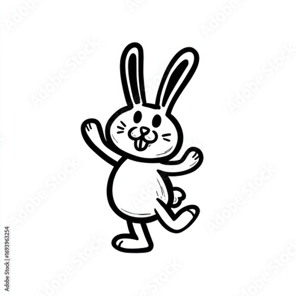 Obraz dancing bunny black outline illustration on white page