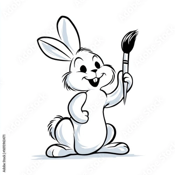 Obraz rabbit with color brush black out line illustration on white page