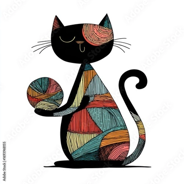 Obraz cat with colorful yarn silhouette