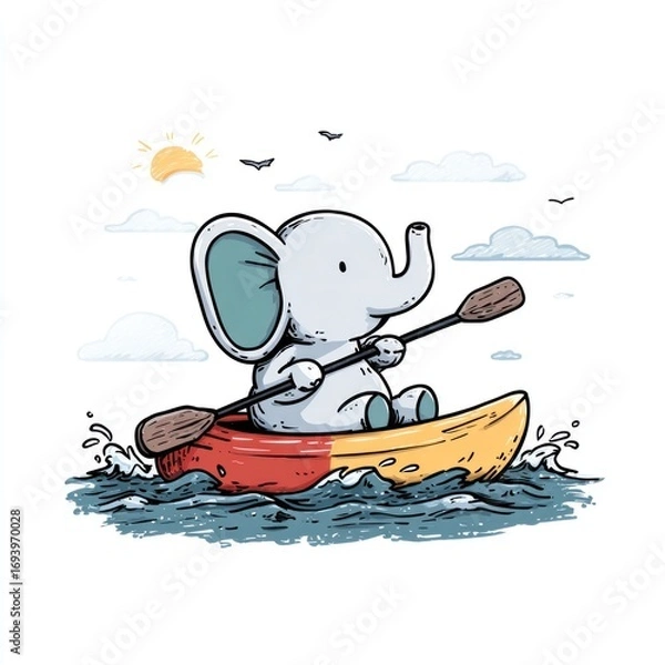 Obraz cute elephant baby in the boat 3d image on white background