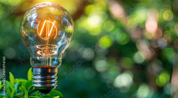 Fototapeta light bulb on green background,Green Earth Inside a Lit Lightbulb
