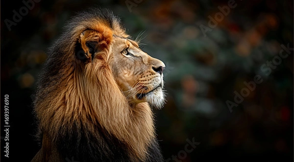 Fototapeta lion on background,portrait of a lion,Majestic lion,known as the King of kings,embodies strength and grace,This majestic lion portrays the spirit of royalty with ample photo style copy space for texts