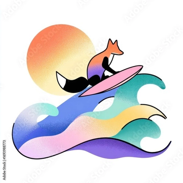 Obraz illustration of a fox jumping in the sea