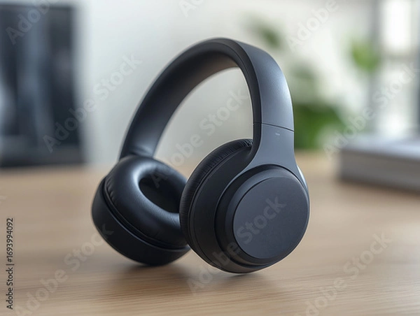Fototapeta Sleek wireless headphones with a smooth matte surface, minimal design