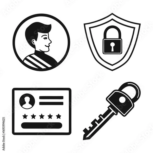 Fototapeta User profile shield lock card key icons user icon profile icon