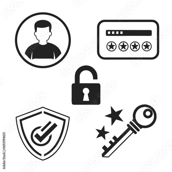 Fototapeta User profile lock shield key password icons user icon profile icon