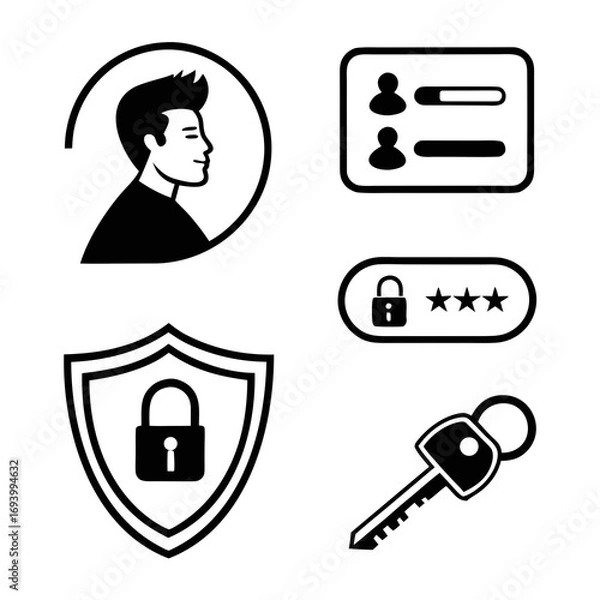 Fototapeta User profile lock shield and key icons user icon profile icon