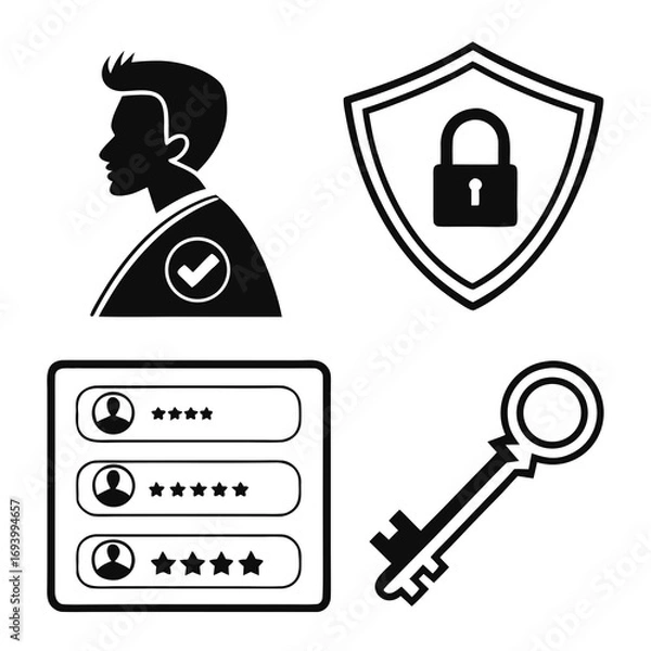 Fototapeta User profile shield lock key rating icons user profile icon shield icon