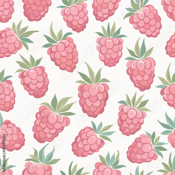 Fototapeta Raspberry pastel vector seamless pattern with cute repeating elements.