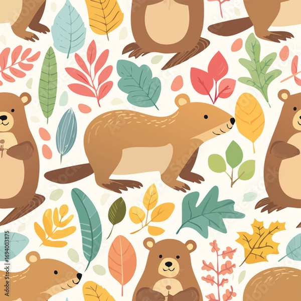 Obraz Beaver harmonious pastel vector pattern ideal for seamless textures.