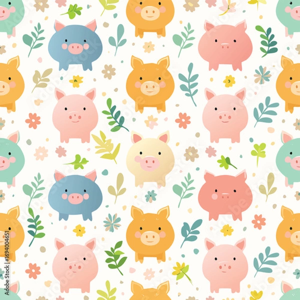 Obraz Mini Pig harmonious pastel vector pattern ideal for seamless textures.