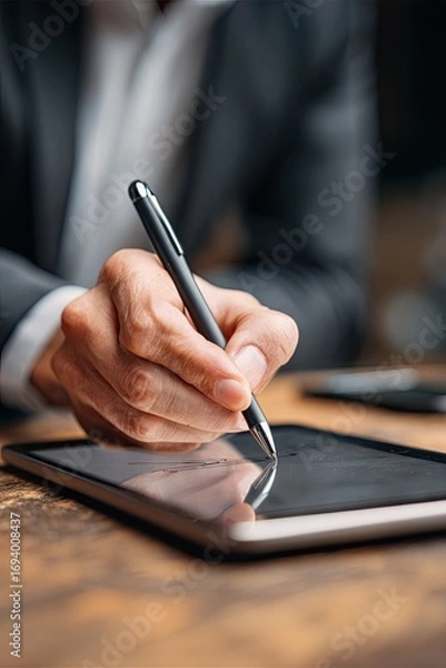 Obraz Close-up of hand writing on tablet