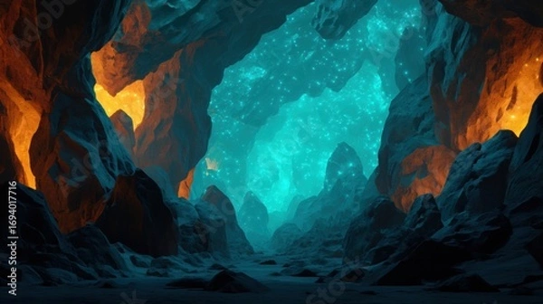 Obraz Hyper Realistic Underground Sci-Fi Landscape with Stunning Cavernous Details and Vibrant Colors