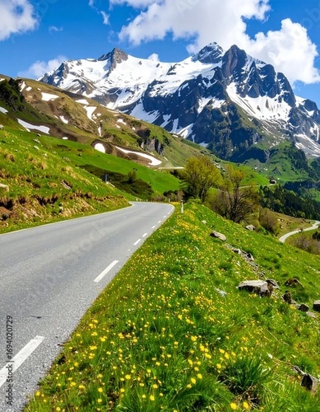 Obraz Alpine road winding through green valley