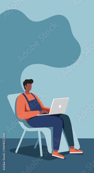 Fototapeta Person working on a laptop in a relaxed setting, embodying remote work, freelancing, and digital productivity. Great for business, education, and lifestyle content.