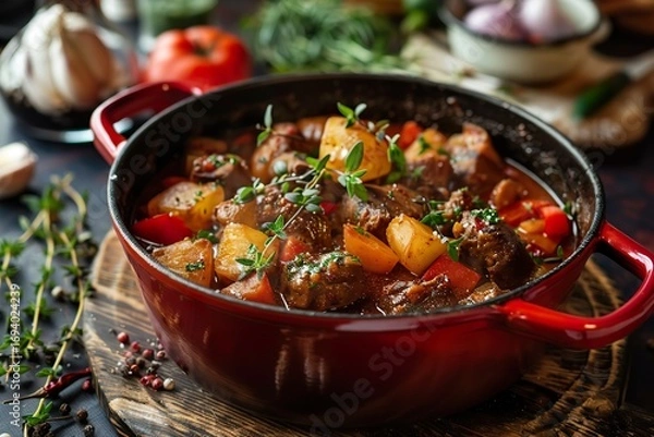 Fototapeta beef stew with carrots and potatoes