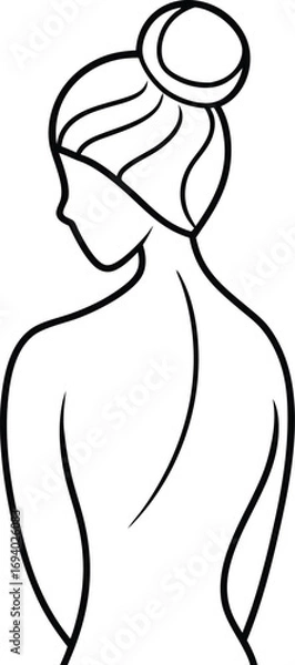Obraz Elegant woman with hair bun viewed from behind isolated on white background